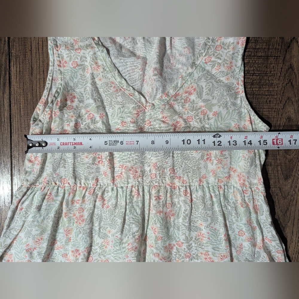 Joie Women's 100% Linen Tiered Summer Dress Size XS Soft Peach & Green On Cream - Picture 7 of 14